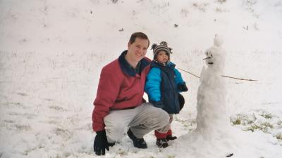 Papa and Ben with their snowman