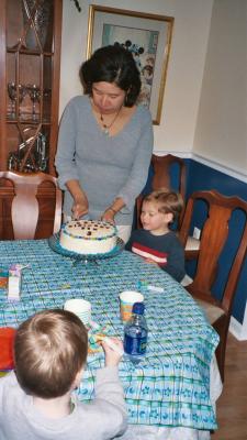 Momma cutting the cake at Ben's 3rd birthday party