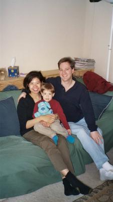 Momma, Ben, Blue, and Poppa sit on the sofa