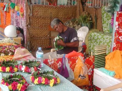 lei-making, flower market, Papeete