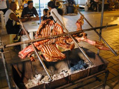 roast veal, food fair, Papeete harbor