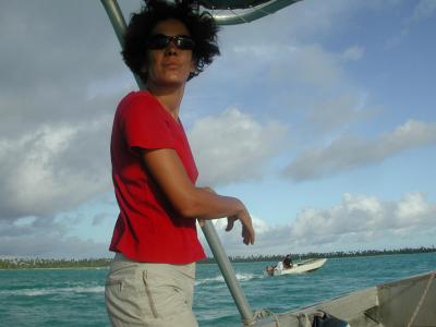 Anne Marie, proprietess of Kuriri Village, on the boat from the airport