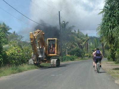 bulldozer and bicyclist. Bora Bora is a living Drivers' Ed film...