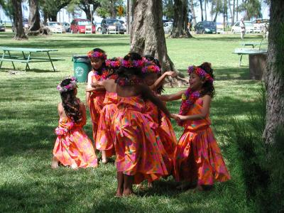 young Hawaiin dancers at Earth Day celebration, Waikiki