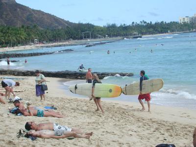 surfers, Waikiki Beach