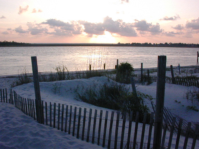 The beach at sunset