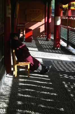 Asleep on Temple Verandah - Kunming, China.