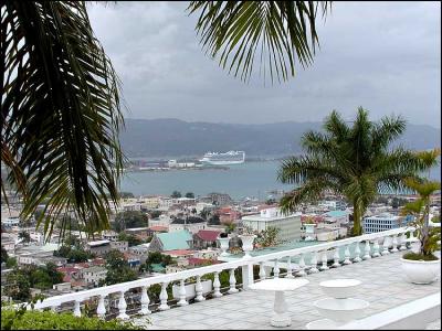 Caribbean Princess in Montego Bay, Jamaica from a mountain-top resort hotel