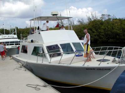 One of many boats at Captain Marvin's Watersports in Grand Cayman.