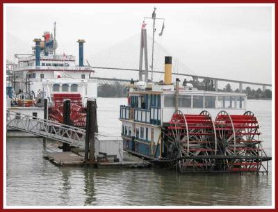 Unique, 3 paddlewheelers at the dock.