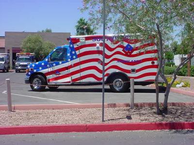 red white and blueambulance in Mesa
