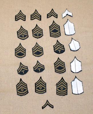 A pic showing all the rank's I had at the moment, notice the single private chevron, that's because I messed the other one up :)