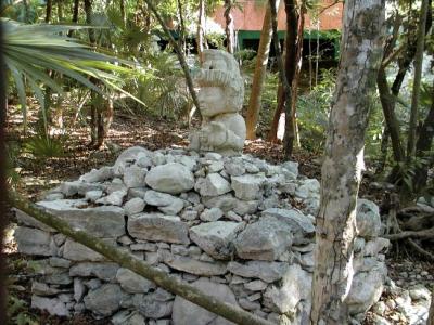 Maya scupture along a jungle path