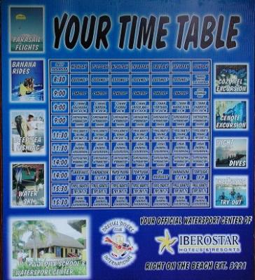 Diving and snorkeling timetable