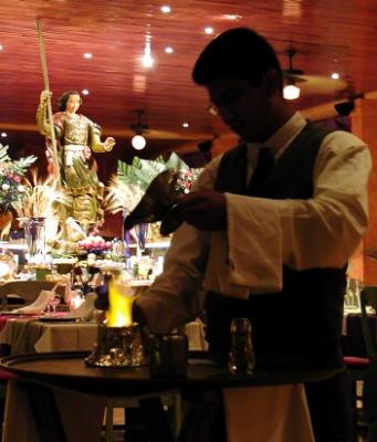 Flaming Mexican coffee in the La Hacienda Mexican a la carte restaurant