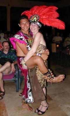 Louise making the best of her encounter with a Maya dancer