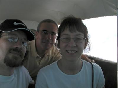Mike, Phil and Louise flying to the ruins at Chichen Itza