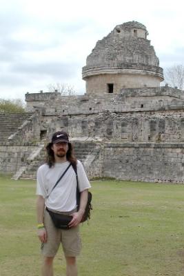 Mike in front of El Caracol, the Observatory, at Chichen Itza