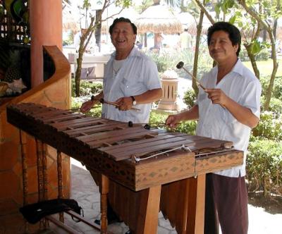 Marimba players at the Tucan Tikal beach restaurant