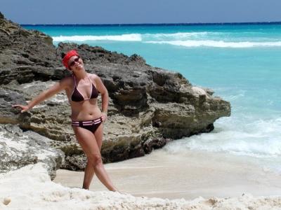 Nikki at the rocks south of the Playacar hotel zone