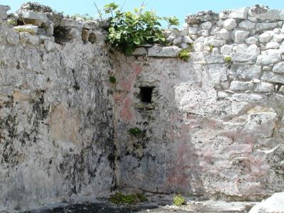 Inside of Structure 34 showing the stucco and original red colour