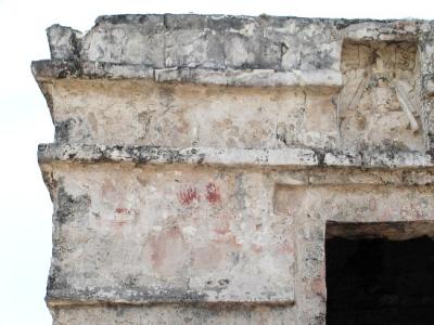 Red hand prints on the south wall of the Temple of the Frescoes