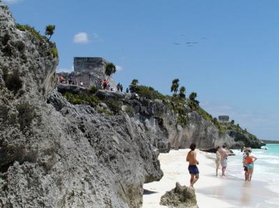 Looking up at El Castillo from the beach