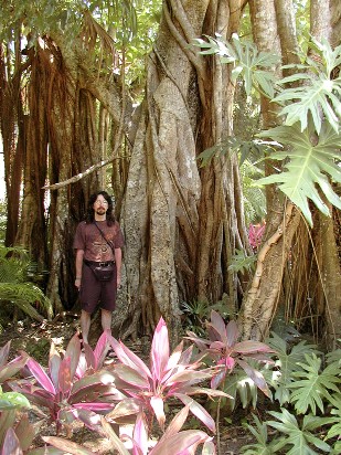 Mike with the large Banyan tree behind Quetzal building 26