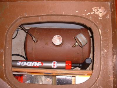 Alcohol tank in starboard settee locker, looking down (now removed)