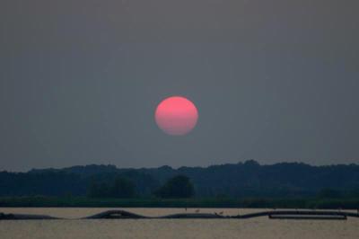 Sunset in a remarkably grayish sky.