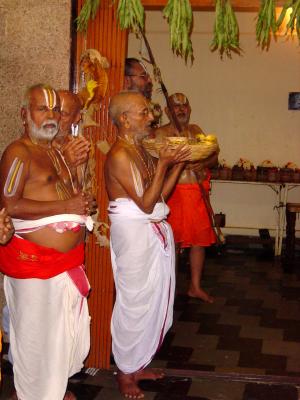 (foreground) Sri Ahobila Mutt Srikaryam Swami,  (center) Ashramam Srikaryam Swami