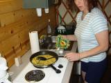 Kate whipping up breakfast.