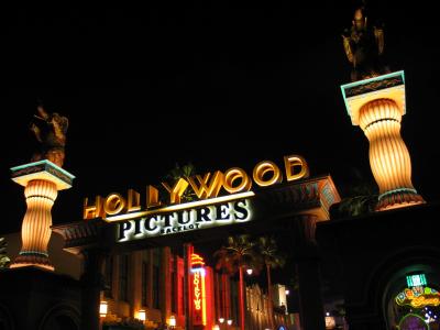 Hollywood Pictures Backlot Entrance at night