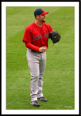 Scott Williamson yukking it up in the outfield before Game 1 of the doubleheader.