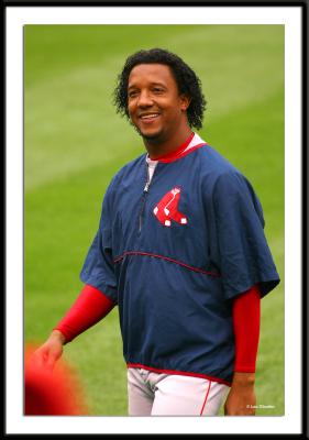 Pedro Martinez getting in his running before the game.