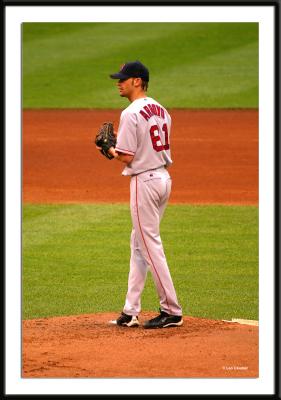 Bronson Arroyo on the mound. Pitched 3 shutout innings and left with a 7-0 lead to reduce his pitch count in preparation for the playoffs.