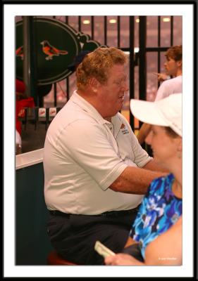 The great Boog Powell, Oriole first baseman of the 60s and 70s, now a purveyor of fine barbeque just beyond right field in Camden Yards.