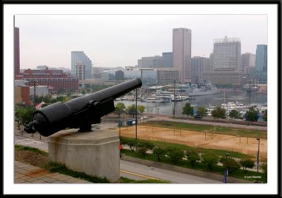 The view of the Inner Harbor from atop Federal Hill in Baltimore, Maryland.
