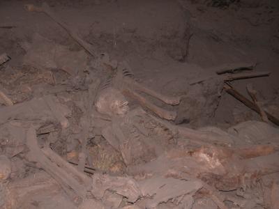 Corpses piled up at the back of the cave
