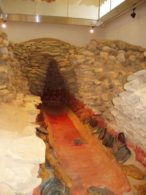 A recreation of the burial chamber of a kofun - note the grave goods (mirrors, daggers)