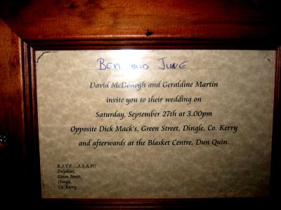 Wedding announcement - inside Dick Mack's