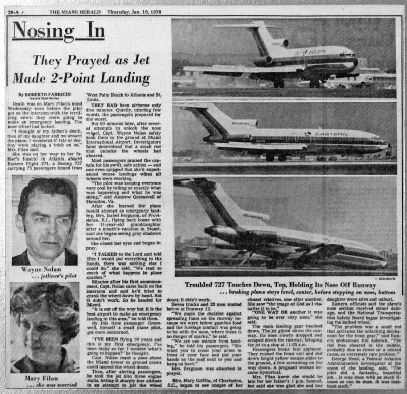 1978 - The Miami Herald - Eastern B727-25 N8126N landing incident