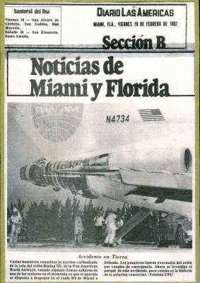 1982 - Diario las Americas - Pan Am B727-235 N4734 Clipper Charmer engine fire