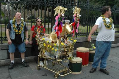 The calf decorates Jackson Square while the krewe takes a break