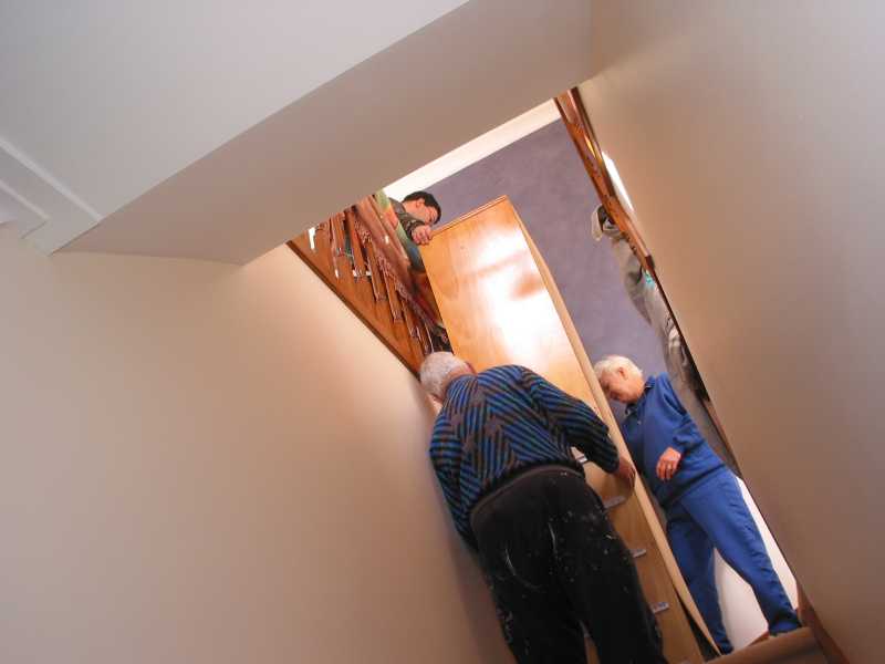 up and over the handrail