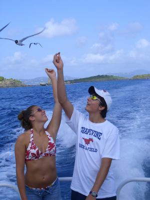 Nathan and Jennifer Feed the Gull from the Stormy Petrel
