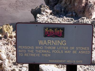 Hell's Gate (sign next to boiling mud pool)