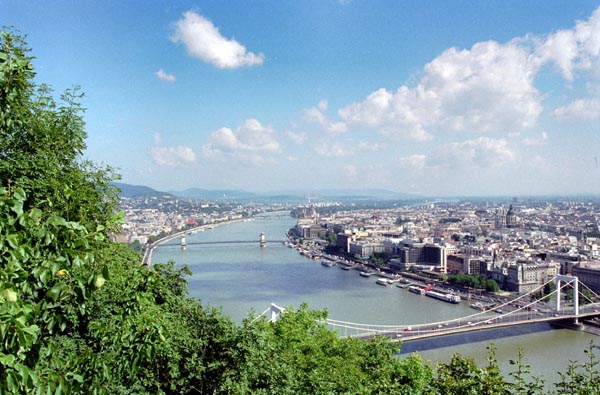 The Danube at Budapest. Buda is to the left, Pest is to the right