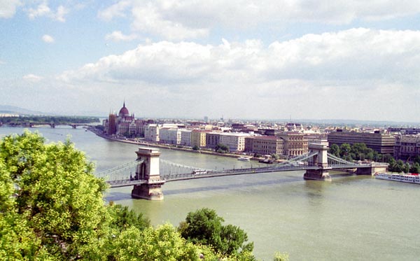 View of the Chain Bridge and the Danube from Buda Castle