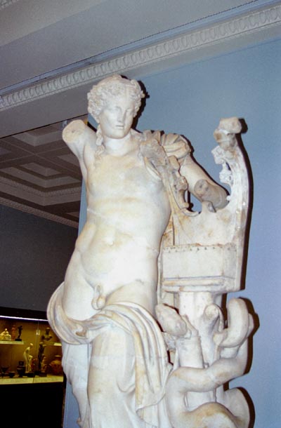 Marble statue of Apollo holding a kithara, 2nd Century AD copy of a 200 BC Greek original, from Cyrene